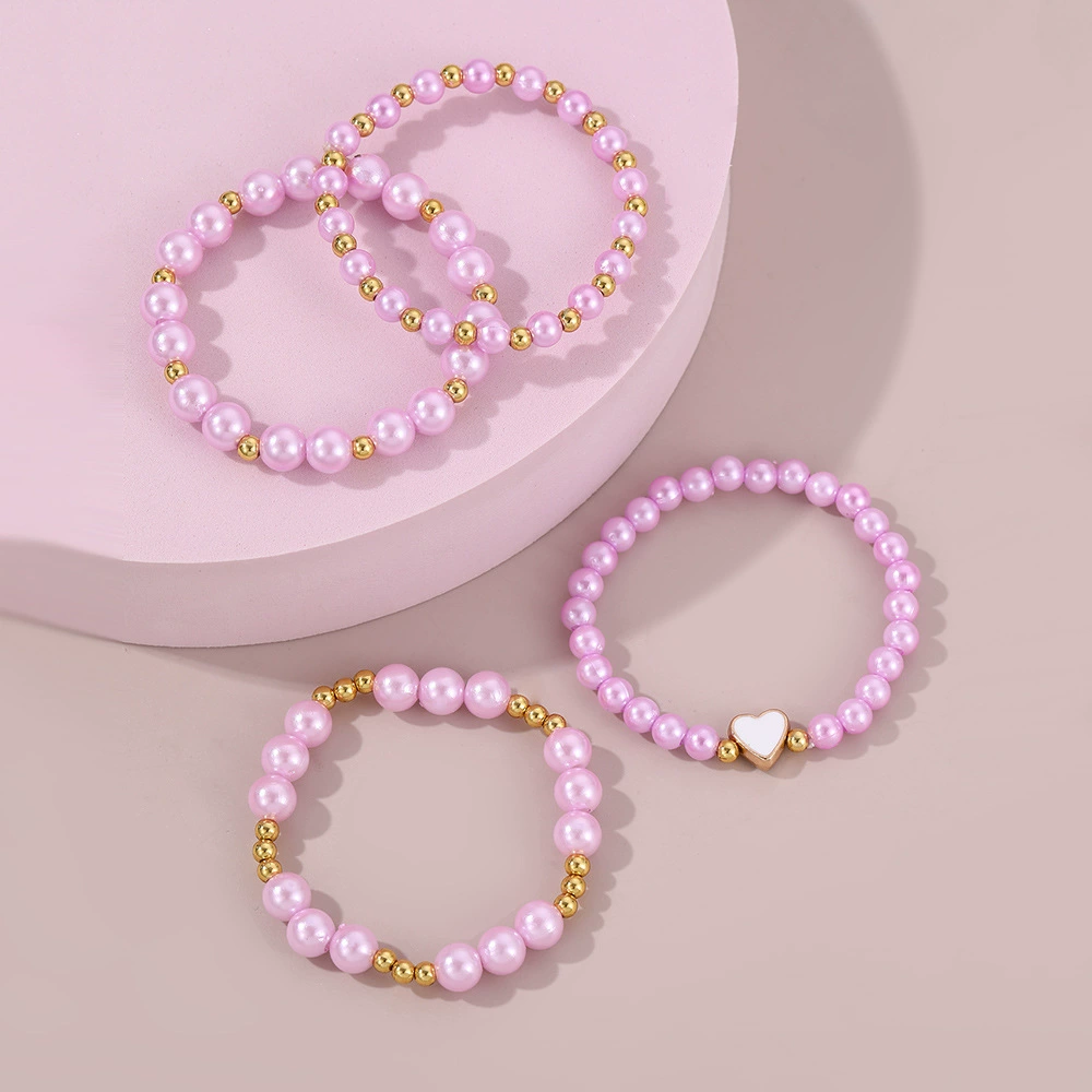 Children's bracelet from pearl, fashionable set, European style, simple and elegant design, 4 piece set