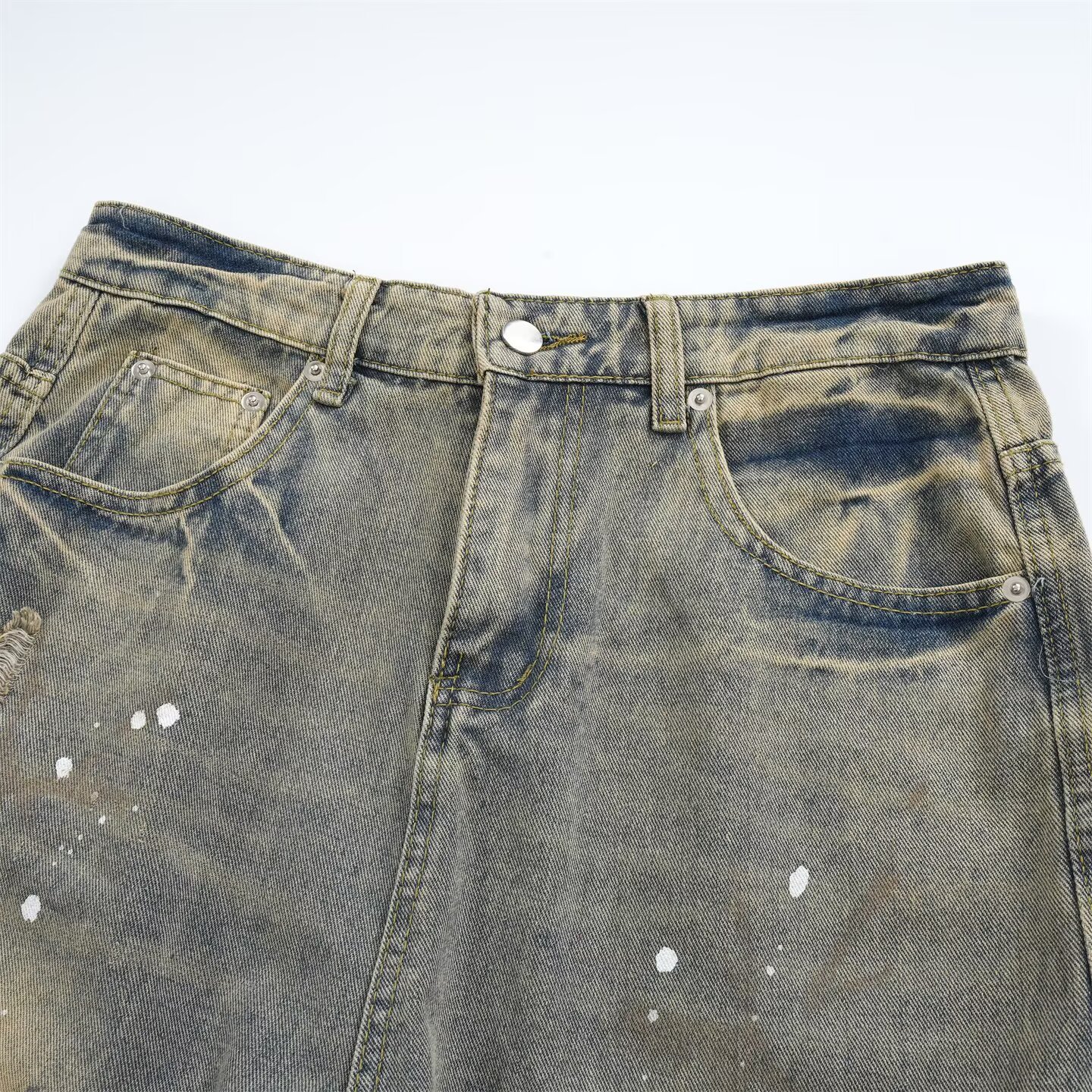 Men's And Women's Distressed Splatter Paint Curved Blade Jeans Loose Wide Leg Trousers Chinese Style Vibe For Spring Autumn_mkmklike.com