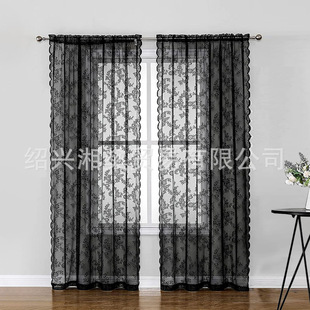 2025 cross-border Amazon Europe and the United States home lace gauze curtain black German curtain bedroom living room semi-shading finished curtain