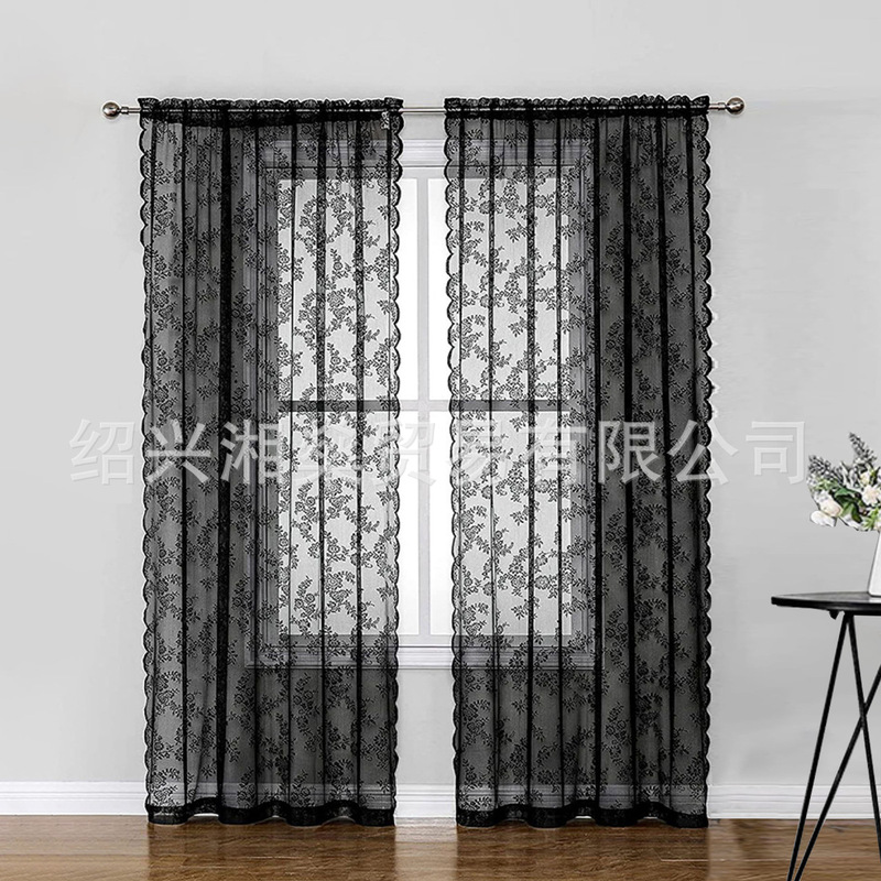 2025 cross-border Amazon Europe and the United States home lace gauze curtain black German curtain bedroom living room semi-shading finished curtain 2025 cross-border Amazon Europe and the United States home lace gauze curtain black German curtain bedroom living room semi-shading finished curtain