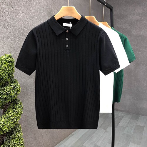 Pure Color Knit Casual Fashion Men's POLO Shirt Summer Collar Versatile Short Sleeve T-Shirt Outdoor Half Sleeve Trendy