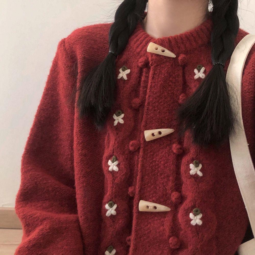 Wheat/burgundy/beige retro style Japanese handmade crochet horn…