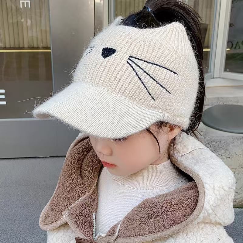 儿童帽子女秋冬季空顶毛线鸭舌帽女童百搭可爱宝宝加厚保暖针织帽|undefined