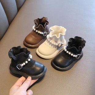 Girls' Spring and Autumn New Princess leather shoes baby children's shoes baby girls' soft bottom non-slip toddler shoes children's socks shoes