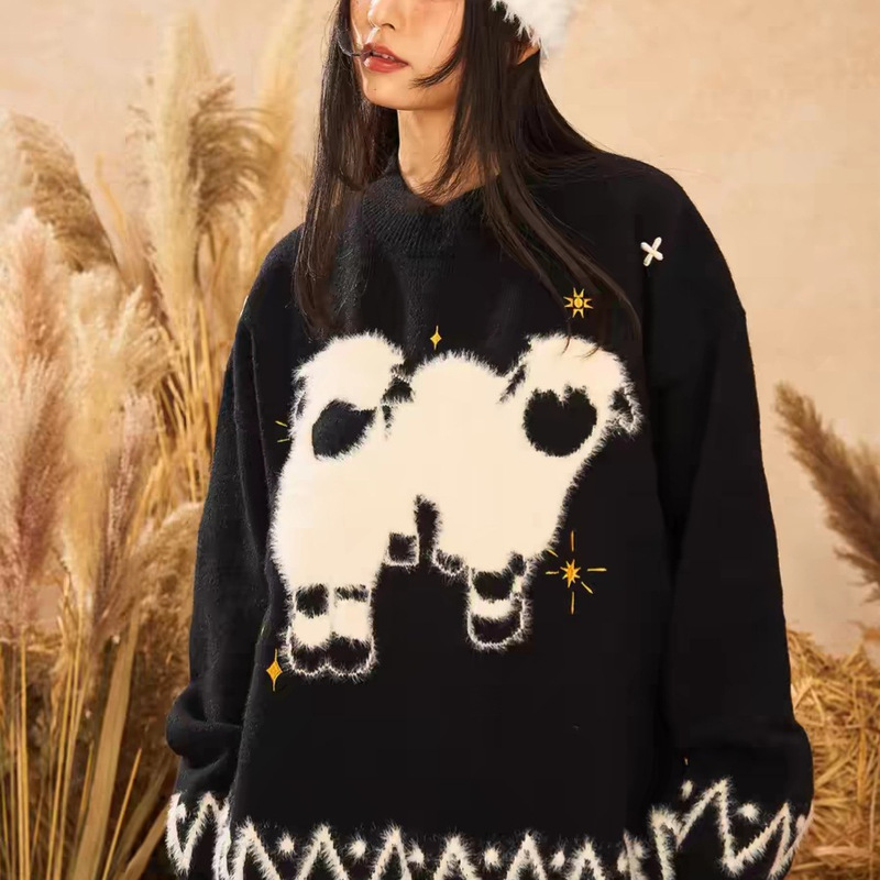 NSTNEWSTART1 Sprouting Plan "Nomadic Lamb" Plush Lamb Jacquard Fashion Brand All-match Warm Sweater