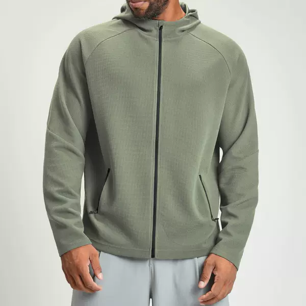 Cross-Border Men's Waffle Skin-Friendly Anti-Static Hooded Sports Fitness Jacket Outdoor Hiking Zipper Long-Sleeve 2512