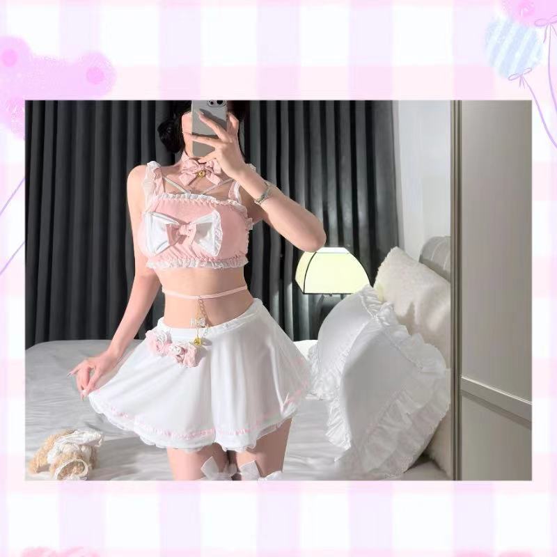 Lolita Maid Costume Lingerie Set with Bow, Breast Pads, Stockings and Ears — detail image 6