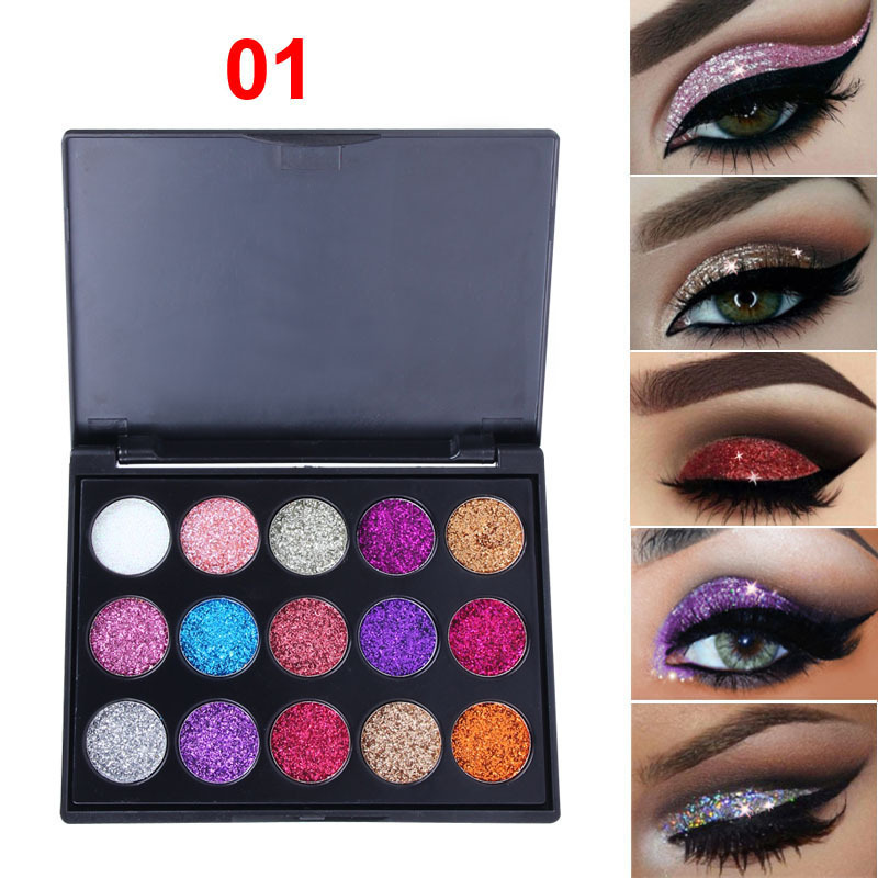 New Style 15 Colors Shiny Sequins Glitter Powder Eye Shadow Plate display picture 4