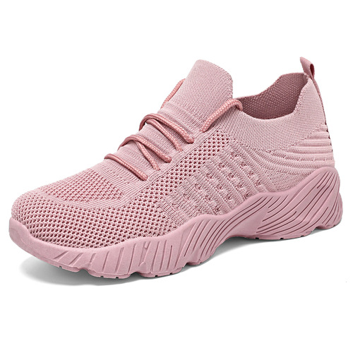 Shoes and women's shoes 2026 spring new casual shoes pure color flying knitted single-layer shoes European and American style platform sole height-increasing shoes for women