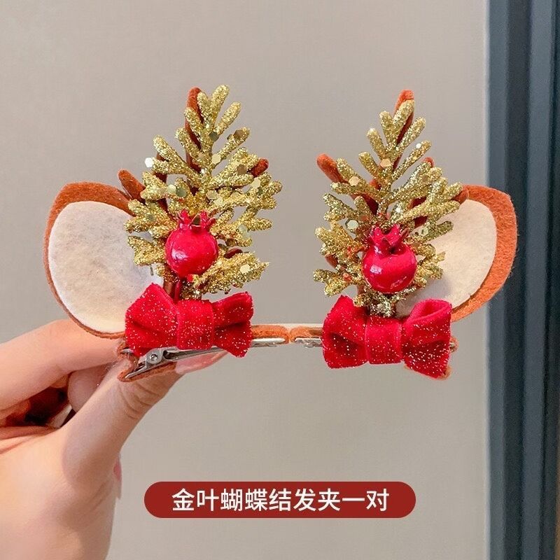 新款圣诞节麋鹿发夹甜美可爱鹿角发卡儿童头饰氛围感边夹女顶夹子|undefined