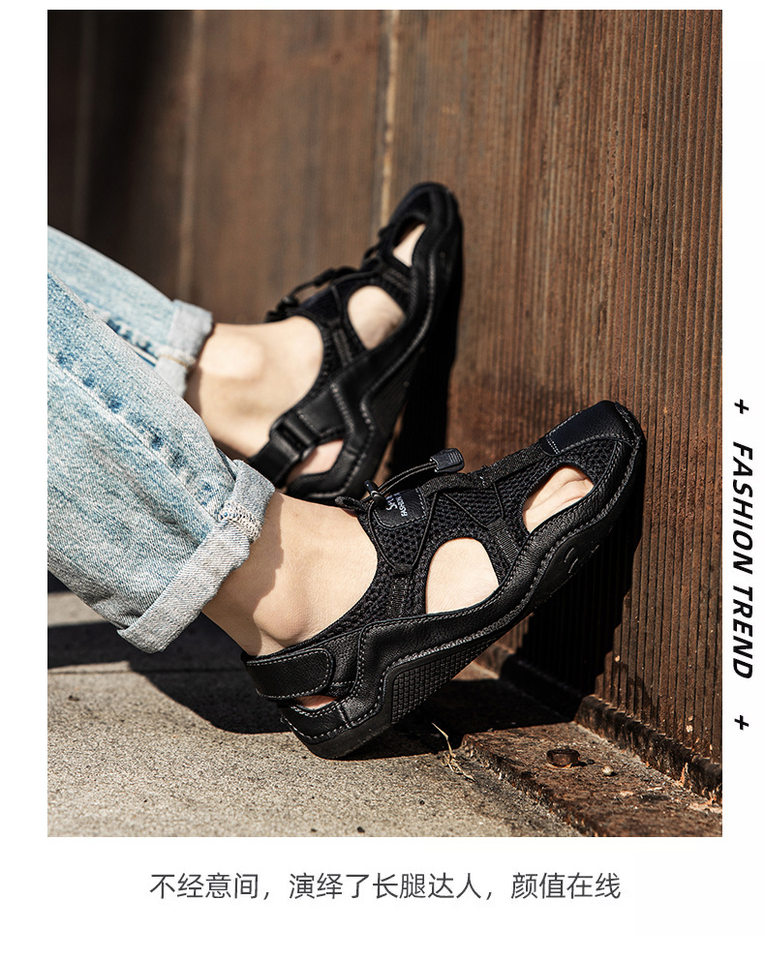 Dép sandal nam cỡ lớn đi biển may thủ công chống trượt, quai ngang co giãn — 2285 kaki, 2285 màu đen, 2285 xanh lục, Màu nâu 2285 chi tiết 13
