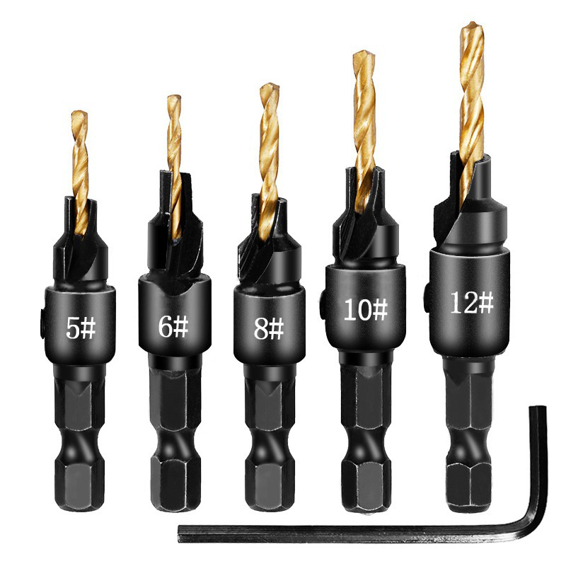 木工開孔器沉孔鑽頭六角柄沉頭鑽鍍鈦限位器麻花鑽套裝錐孔鑽擴孔