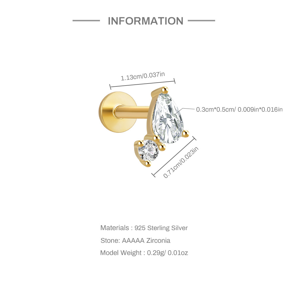 2g Weight Zircon Inlay Material Ear Studs Classification 1 Piece Quantity Daily Occasion 925 Sterling Silver Material Geometric Pattern Women's Gender Plating Design Simple Style Style 1 Piece Ear Cartilage Rings & Studs Simple Style Geometric 925 Sterling Silver Plating Zircon 1
