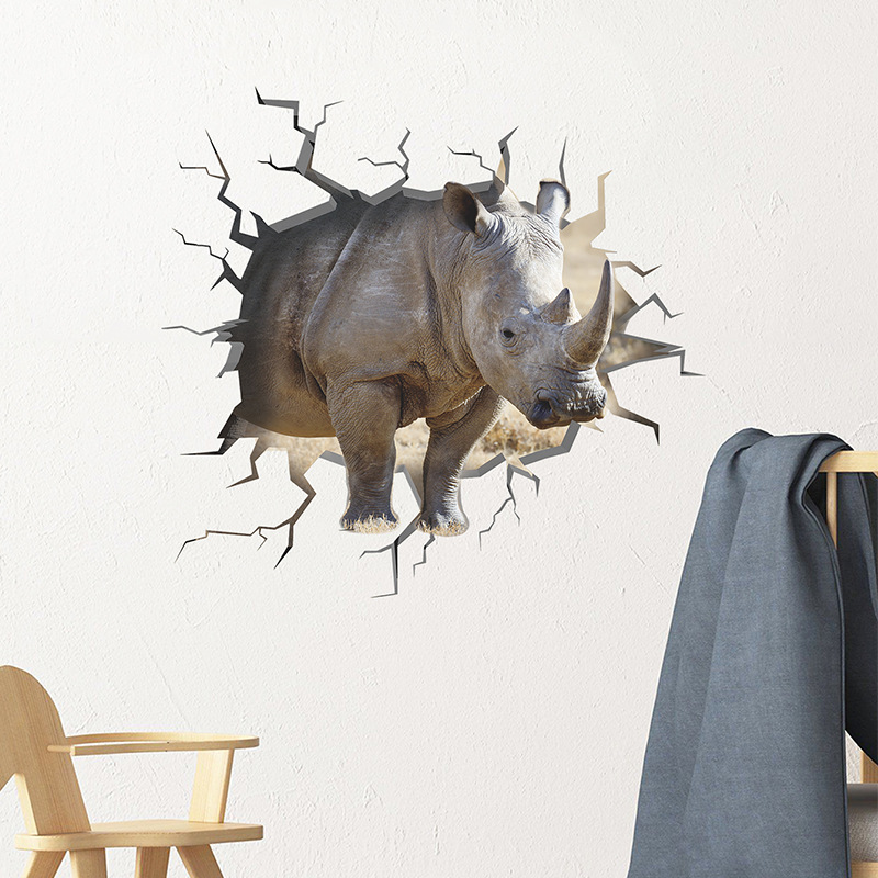 New Mg6020 Cartoon Wall-breaking Fierce Rhinoceros Boy Room Entrance Wall Decoration Stickers Self-adhesive display picture 6