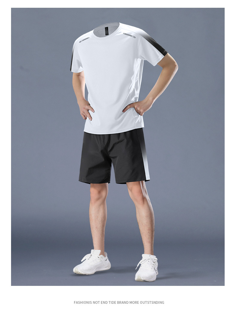 Sports Suit Men's Quick-drying Clothes Summer Running Short-sleeved Fitness Clothes Ice Silk T-shirt Shorts Badminton Training Clothes_viptrois.com