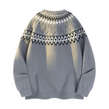 青少年联名美式复古提花针织衫外套男女秋冬宽松民族风毛衣潮，男装针织衫/毛衣，星座614