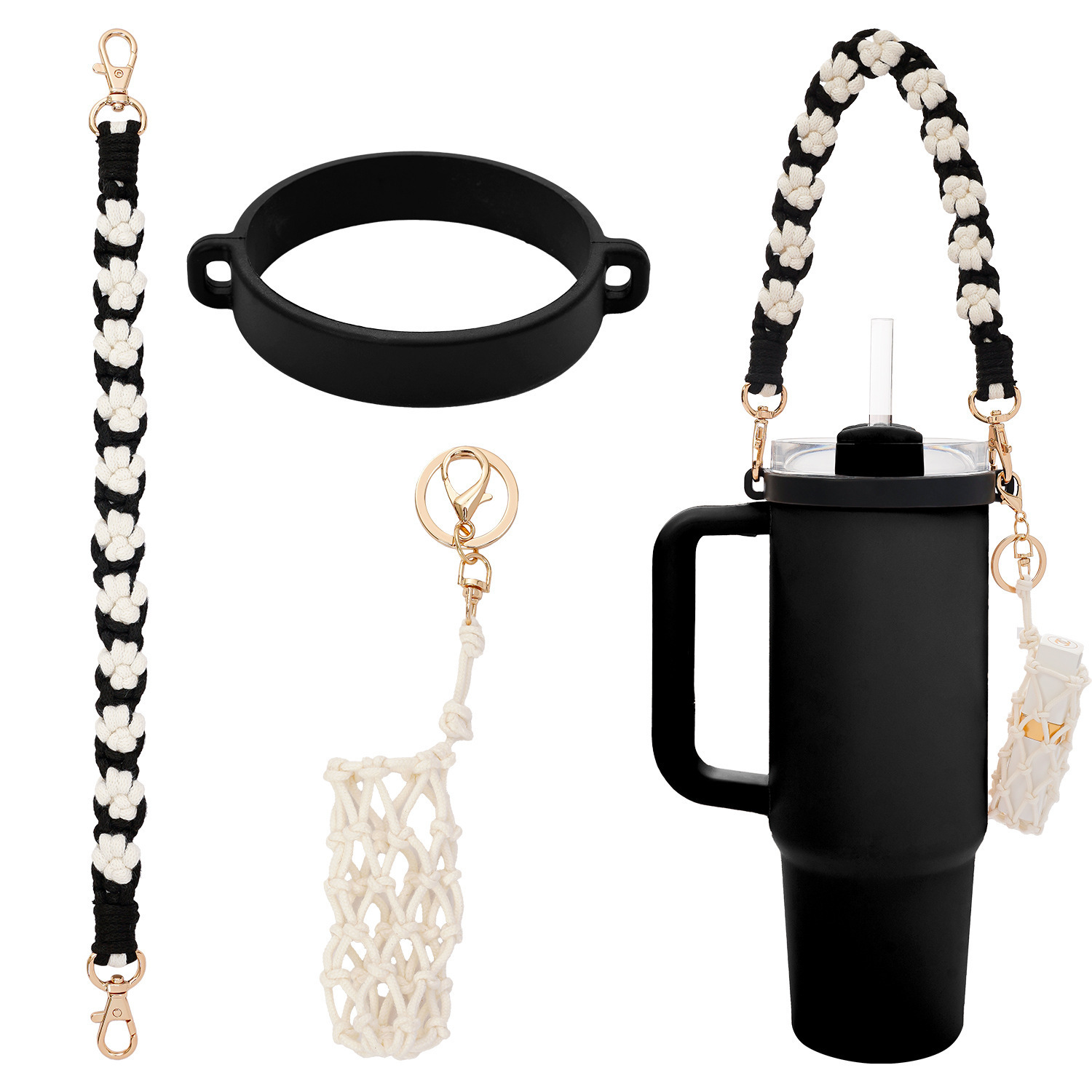 Amazon stanley pequeña margarita flor taza de agua cordón de grado alimenticio anillo de silicona cinturón de taza de agua portátil