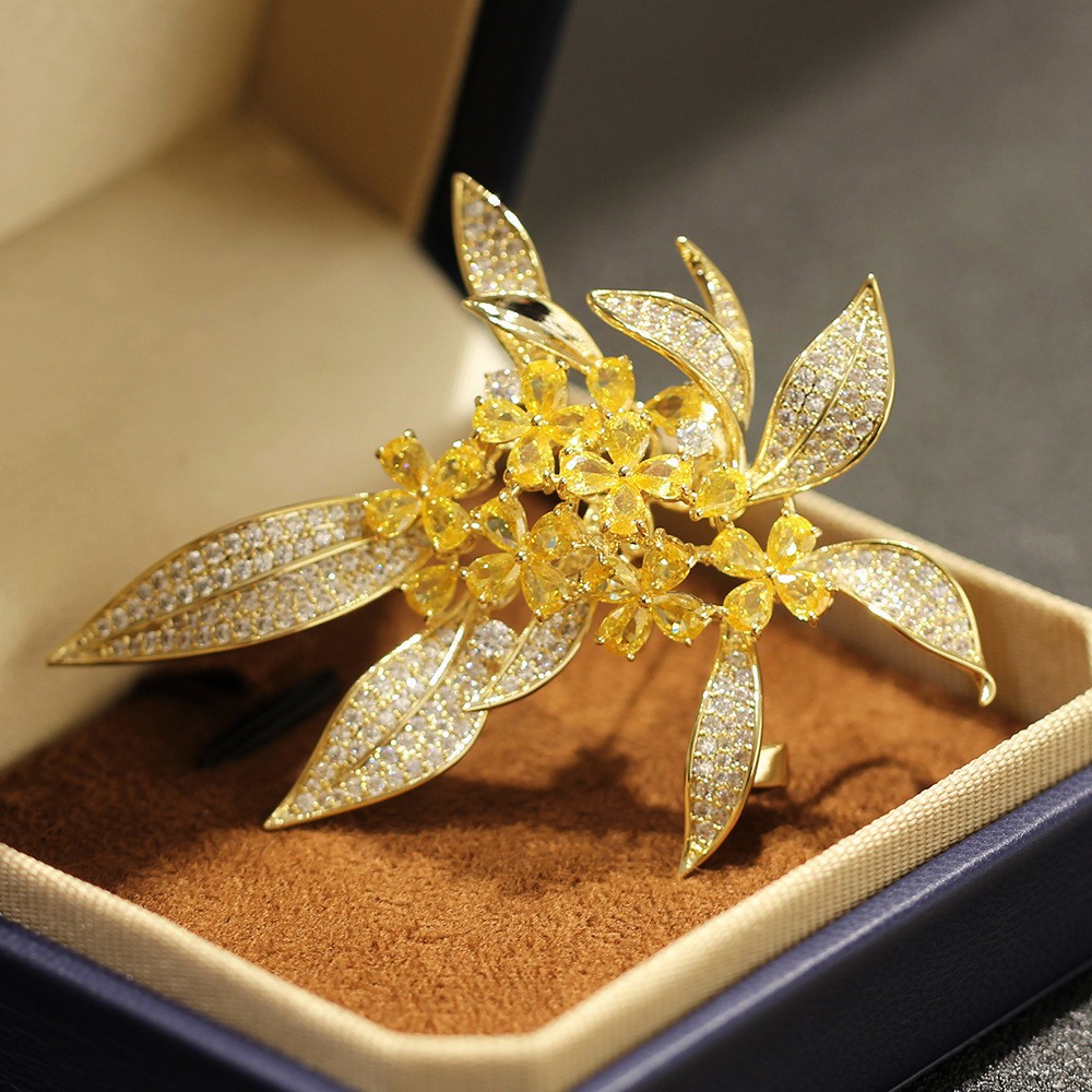 Elegante Osmanthus Brosche Für Damen - Luxuriöses Strass Accessoire_voghion.com