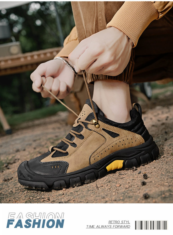 Giày bảo hộ lao động nam cổ thấp da bò mũi thép chống trượt đế dày buộc dây — 2361 kaki, 2361 màu đen chi tiết 19