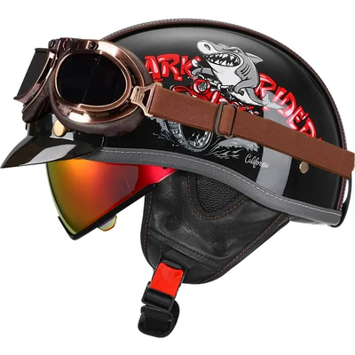 Scoop Helmet, Motosiklet kaskı (dəbilqə) - bright-black-shark-bully-aurora-red-mirrorcopper-mirror-m