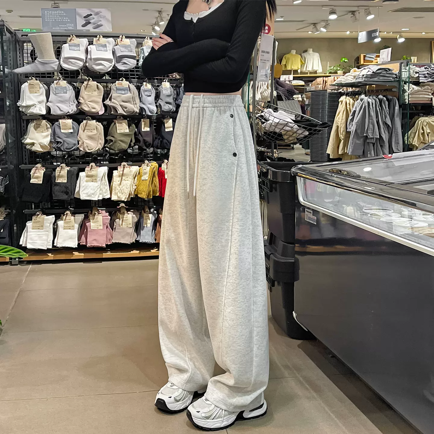 赛迪~2025秋冬加绒卫裤女窄版弯刀裤高腰宽松垂感休闲阔腿动动裤