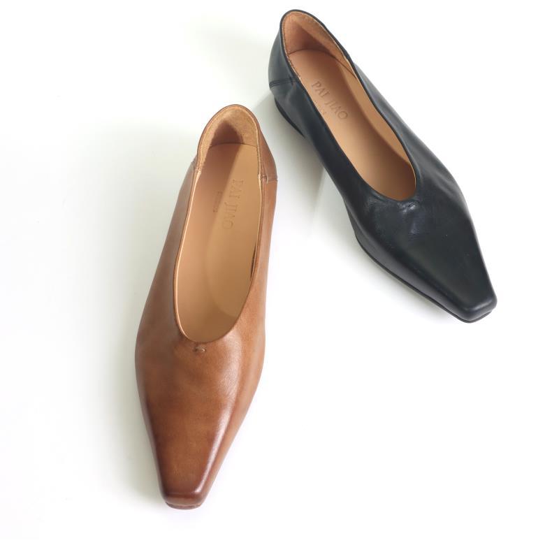 马皮法式气质V口女巫鞋奶奶鞋配裙子不累脚软皮平底单鞋XBH8089-1