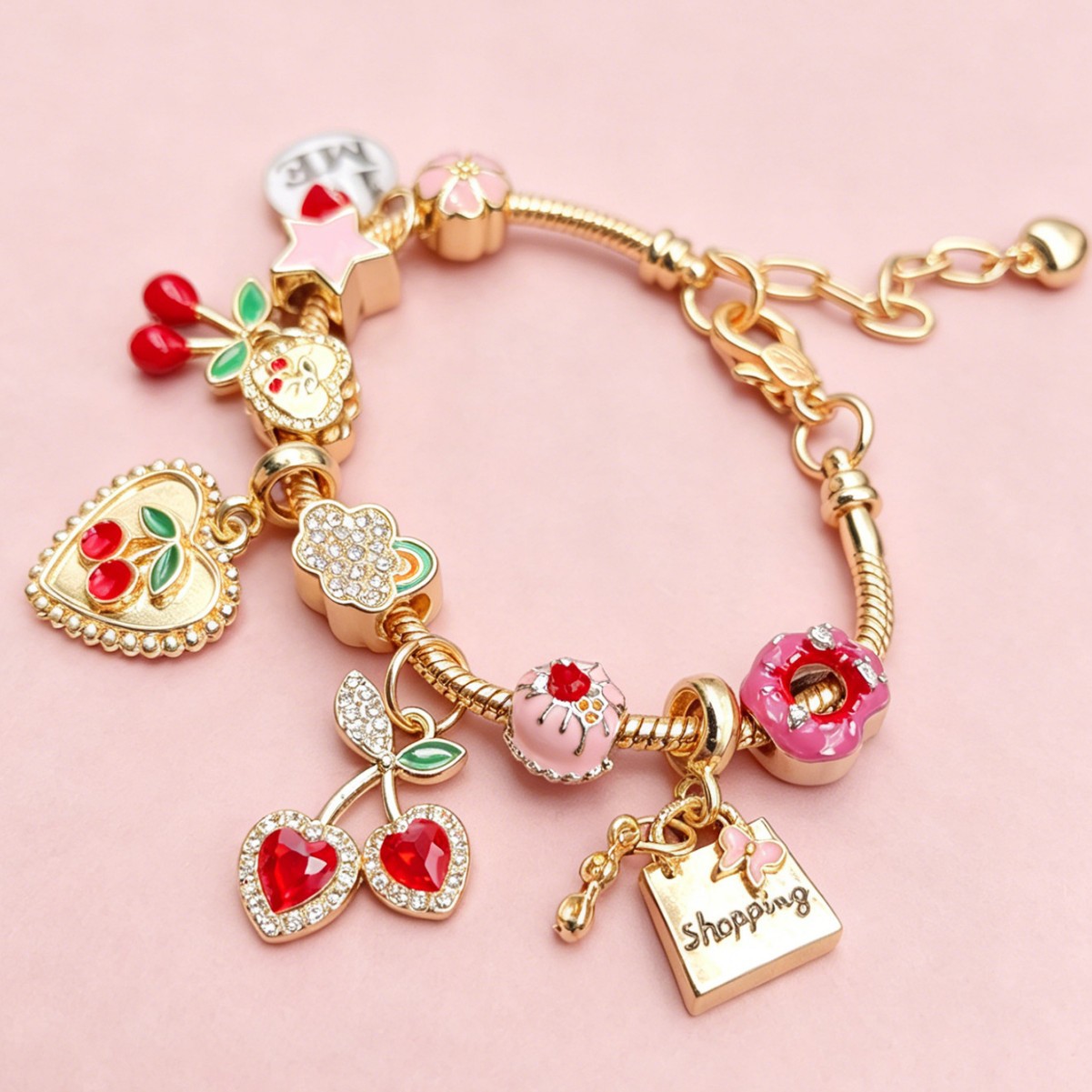 Pan brazalete DIY cuentas lindos brazaletes de cereza amor pentaca nebulosa pastel colgante joyas de moda