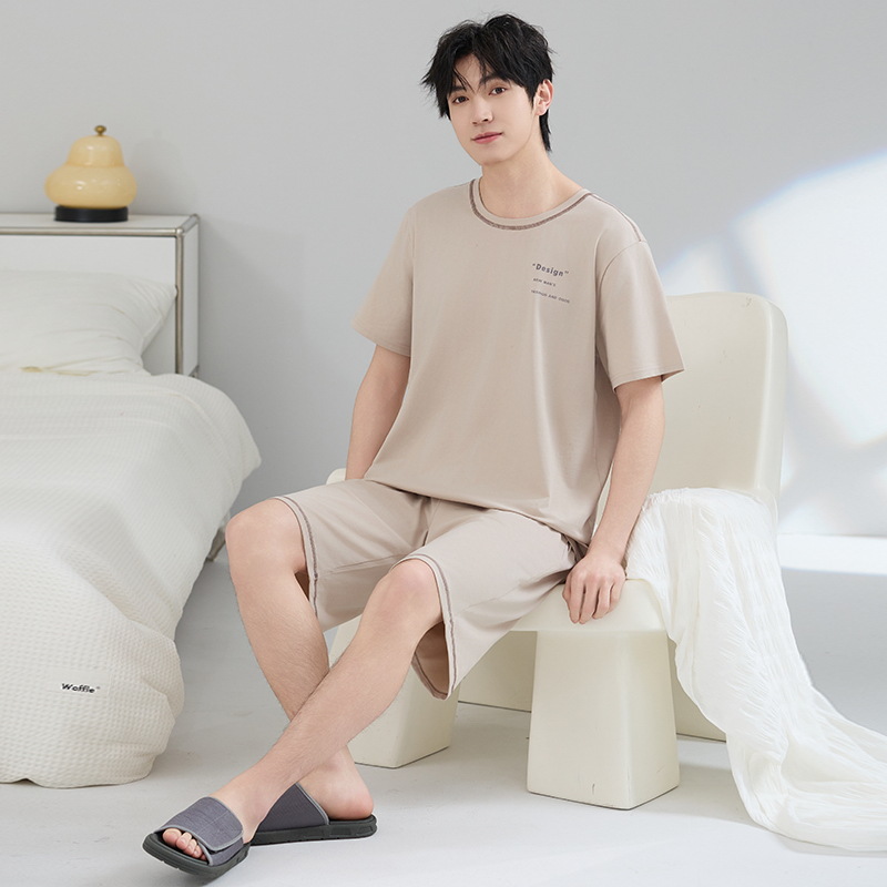 Pijamas de hombre verano algodón fino cuello redondo pantalones cortos de manga corta adolescente suelto de gran tamaño casual simple servicio a domicilio