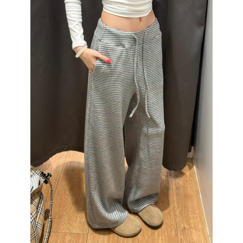 Miaoyian 2026 Summer New Style Glutinous Rice Stripe Wide-Leg Pants for Women, Drapey and Slimming, Lazy Style Sports Casual Sweatpants Miaoyian 2026 Summer New Style Glutinous Rice Stripe Wide-Leg Pants for Women, Drapey and Slimming, Lazy Style Sports Casual Sweatpants
