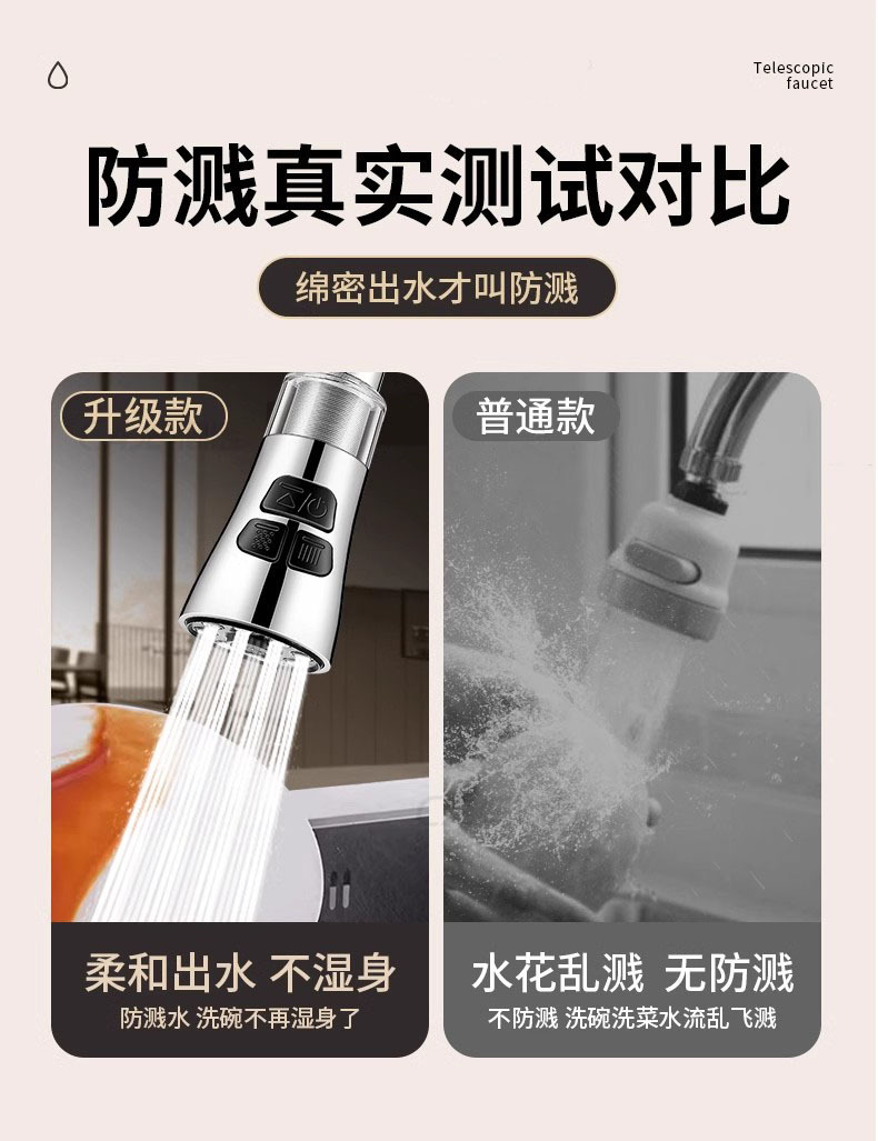 Kitchen faucet extender, universal rotatable, household filtration and water purification three-position scratch-off splash-proof head faucet connector Application Scenario