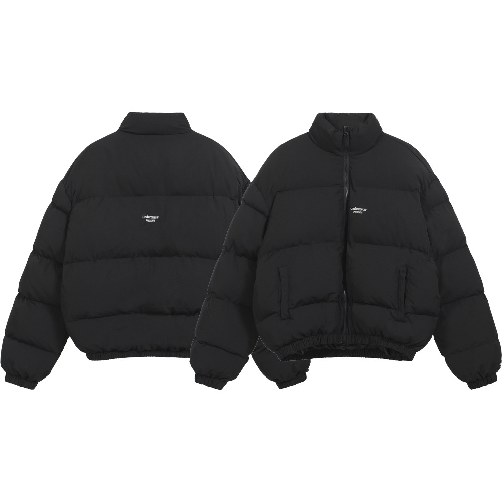 Gao Street Undermycar pequeña etiqueta bordada de collar cremallera chaqueta de algodón para hombres y mujeres suelta multifacé ropa de pan gruesa