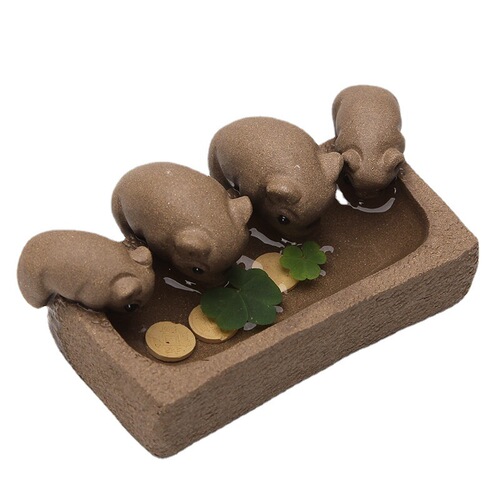 Manufacturer wholesale four little pigs drinking water purple sand ornaments piglets ornaments pig tea pet purple sand tea pet pig tea pet