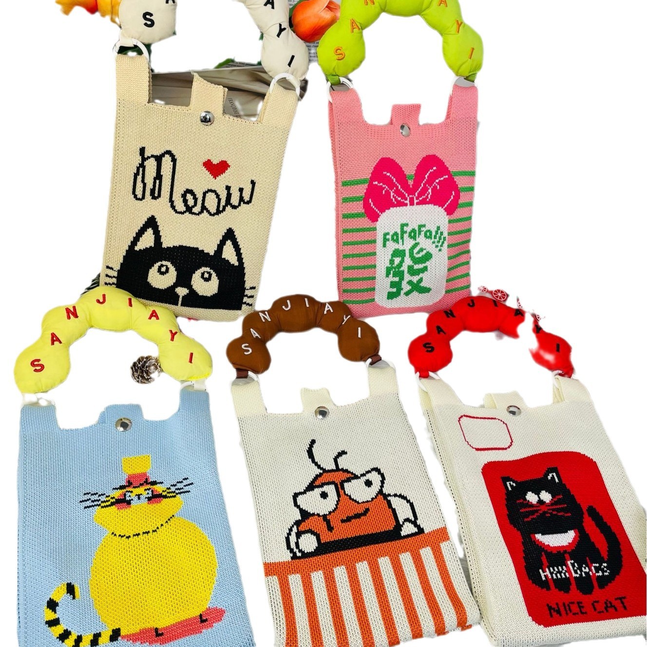 새로운 줄무늬 휴대 전화 가방 여성 크로스 바디 워킹 팩 미니 작은 가방 경량 사계절 핸드백 니트 백