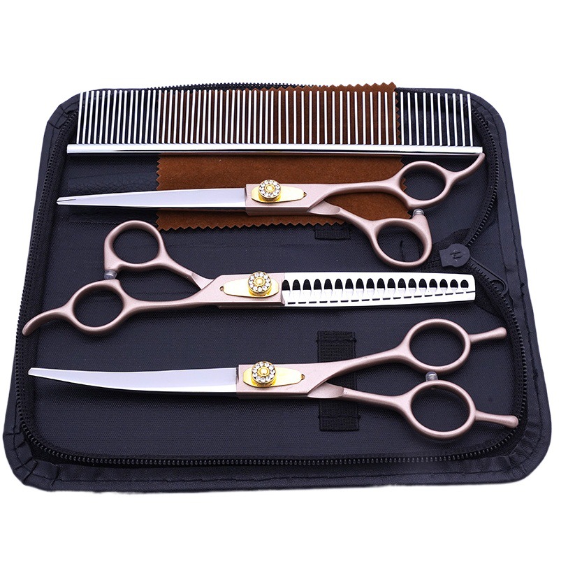 Directo de fábrica de 7 pulgadas de acero inoxidable de alta gama tijeras para mascotas profesional mascota belleza tijeras de corte de pelo tijeras de adelgazamiento del perro