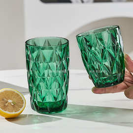 北欧玻璃杯家用创意彩色原色水杯套装果汁牛奶菱纹杯子酒店漱口杯