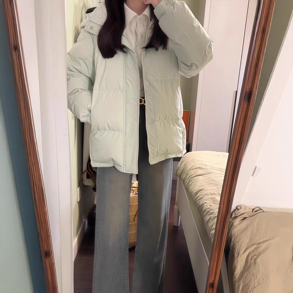 Zhongxi Short down Jacket for Women 2025 Winter New Thickeneded White Duck down Small Milky Green Bread Jacket