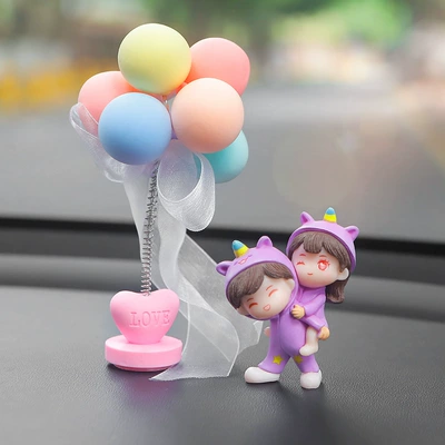 Car ornaments Console Ornaments Girls Couple - purple-clothes-back-back-couple-shake-head-maca