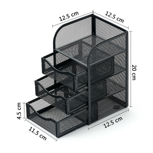 Metal Desk Organizer with Four-Level Note Holder, Office Supply Metal Pen Tower, Wholesale Stationery Items, Drawer-style Honeycomb Pen Pot