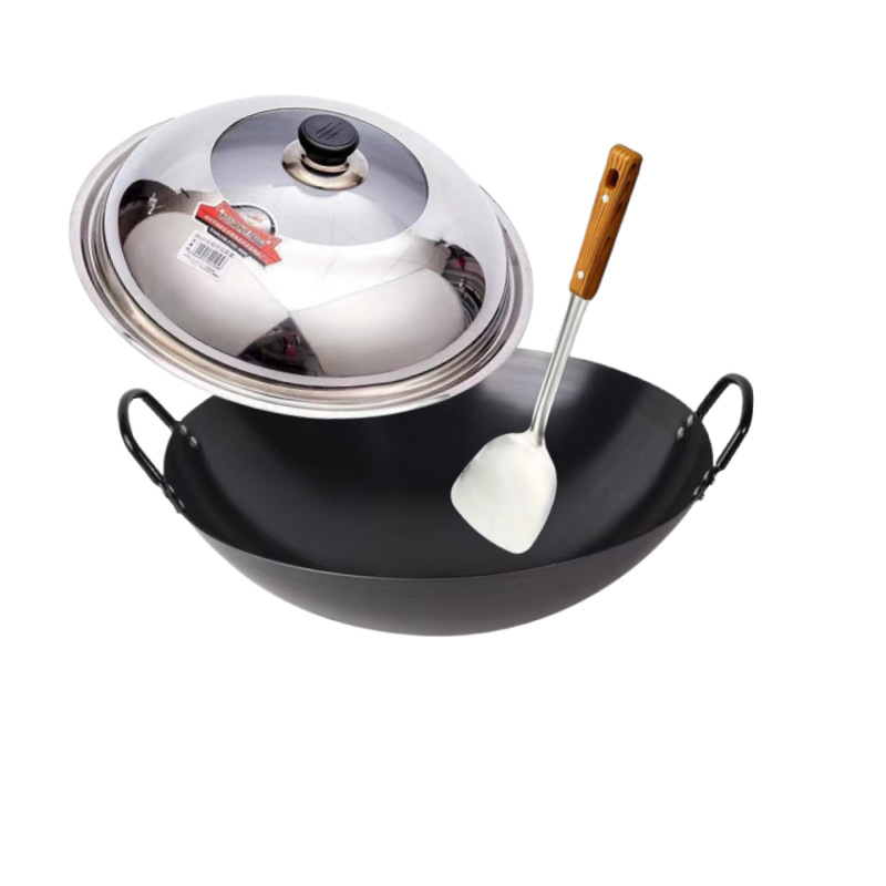 녹슬지 않는 질화 이중 귀 철 냄비 + 뚜껑 + 삽