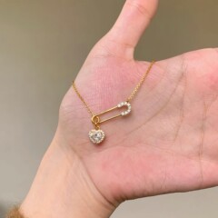 纯银S925别针爱心项链别针项链ins小众个性气质轻奢百搭锁骨链