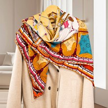 F【梦想热气球】时尚大牌真丝羊毛140双面异色大方巾丝毛披肩女