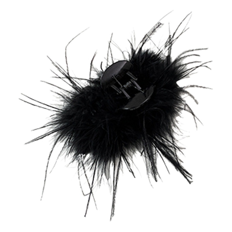 Clip de pluma grande de alto grado de avestruz clip de pelo hembra espalda tiburón clip negro piel clip tocado