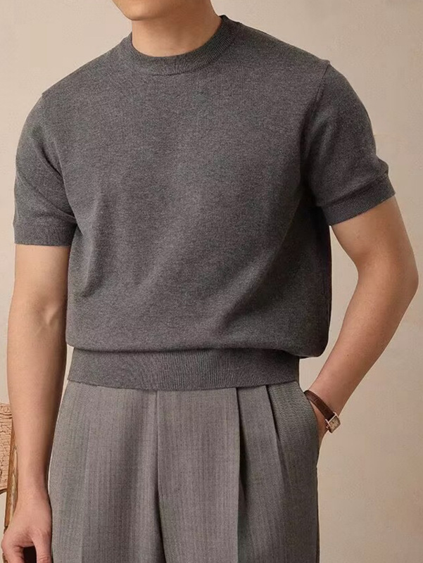 Cross-border Summer New Round Neck Short-sleeved T-shirt Men's Korean-style Fashionable Knitted Ice Silk Base Shirt Solid Color Casual Top Cross-border Summer New Round Neck Short-sleeved T-shirt Men's Korean-style Fashionable Knitted Ice Silk Base Shirt Solid Color Casual Top