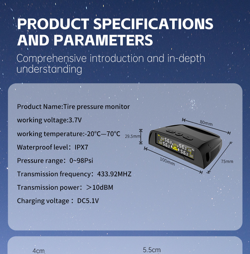 T22 Built-In Tire Pressure Monitor, External Universal Tire Detection Device for Cars, Wireless Solar-Powered Tire Pressure Monitor