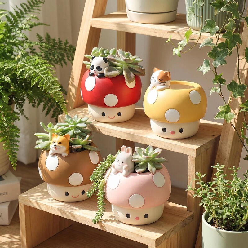Fun Mushroom Resin Flower Pot Set, Succulent Plant Container, Desktop Green Plant Pot, Creative Pen Holder, Storage, Housewarming Gift Fun Mushroom Resin Flower Pot Set, Succulent Plant Container, Desktop Green Plant Pot, Creative Pen Holder, Storage, Housewarming Gift