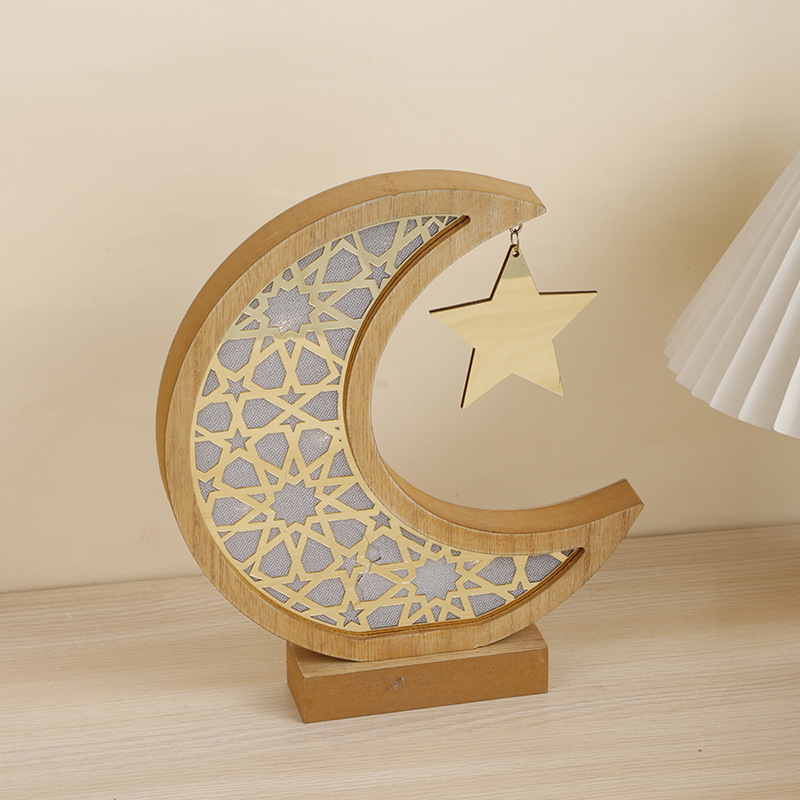 Candeeiro decorativo em madeira lua e estrela para presentes_voghion.com