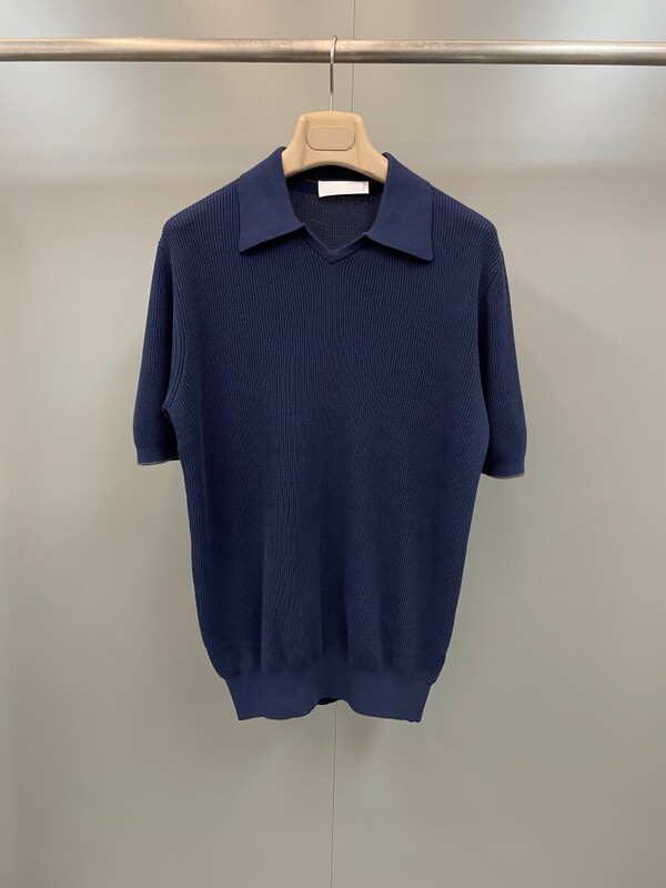 Bc Men's Old Money Style Cotton English Ribbed Knit Texture Shirt-Style Collar V-Neck Lightweight Polo Shirt
