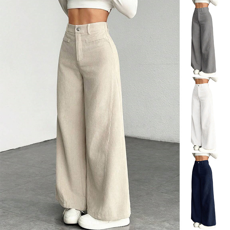 Cross-Border European and American Autumn and Winter New Corduroy Ribbed Women's Casual Wide-Leg Pants Loose Straight Long Pants Amazon Women's Cross-Border European and American Autumn and Winter New Corduroy Ribbed Women's Casual Wide-Leg Pants Loose Straight Long Pants Amazon Women's