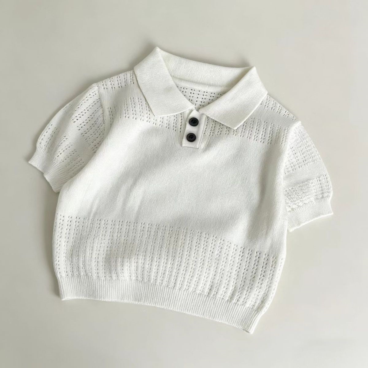 Korean style knitted short-sleeved boys' summer clothes, stylish casual thin hollow-out T-shirt