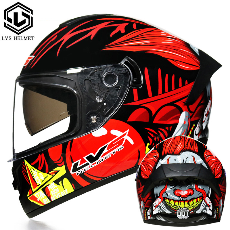 Coche eléctrico con casco completo, casco completo de otoño e invierno, coche eléctrico de carreras de imitación, coche eléctrico masculino, caballero, doble lente, cola larga